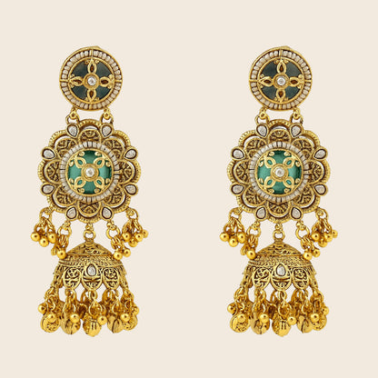 Aanura Green Enamel Antique Floral Earrings