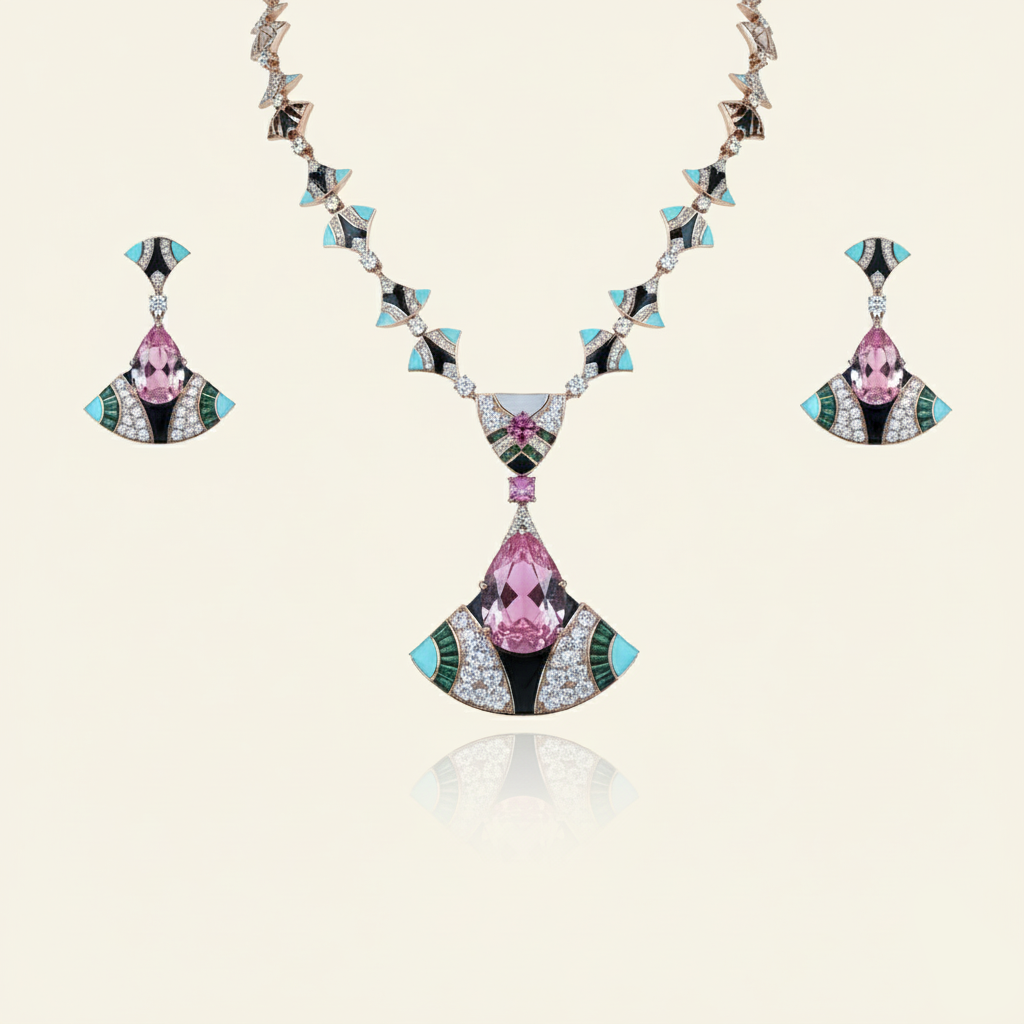 Aanura Pink Tourmaline Statement Necklace Set