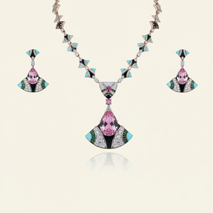 Aanura Pink Tourmaline Statement Necklace Set
