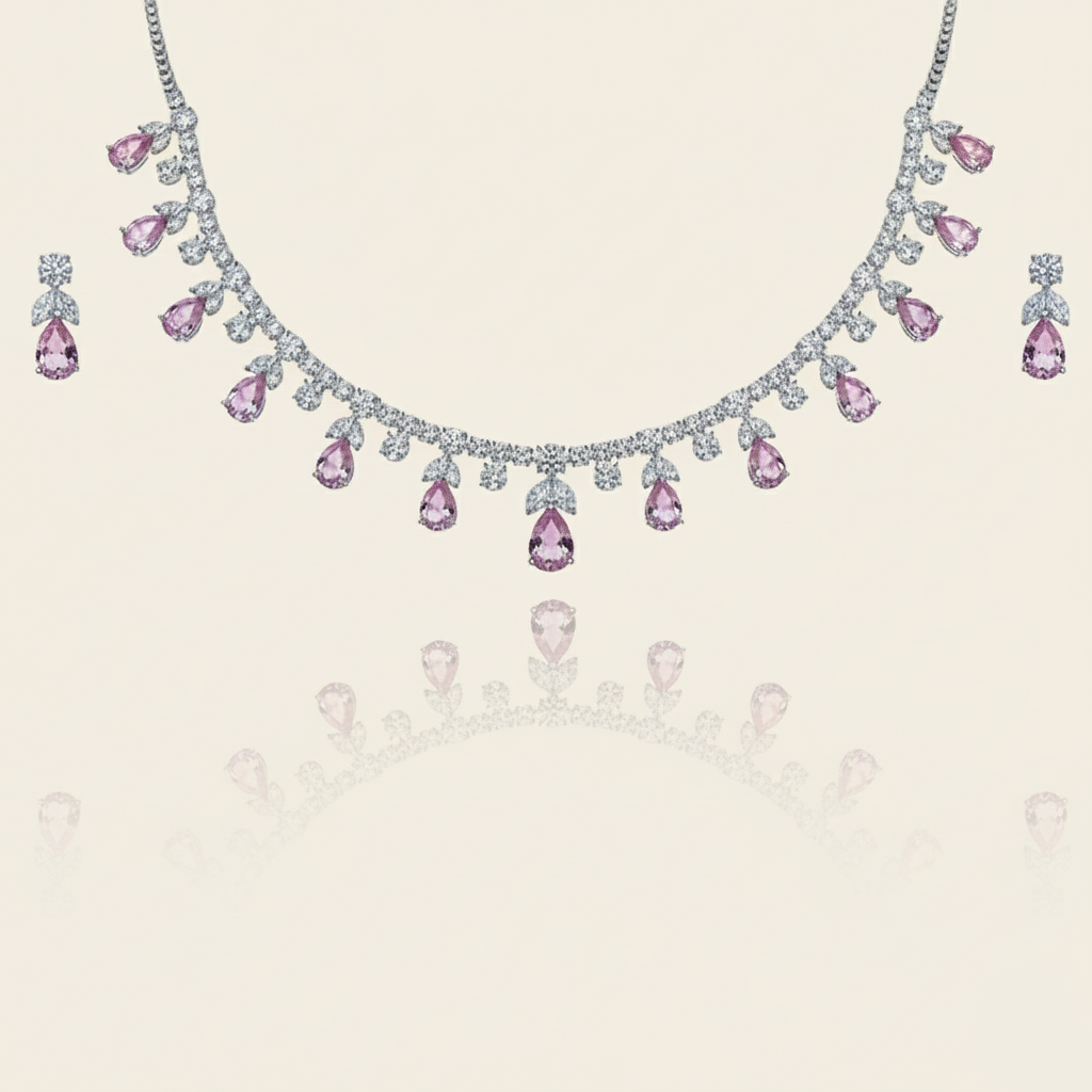 Aanura Purple Teardrop Crystal Necklace Set with Earrings