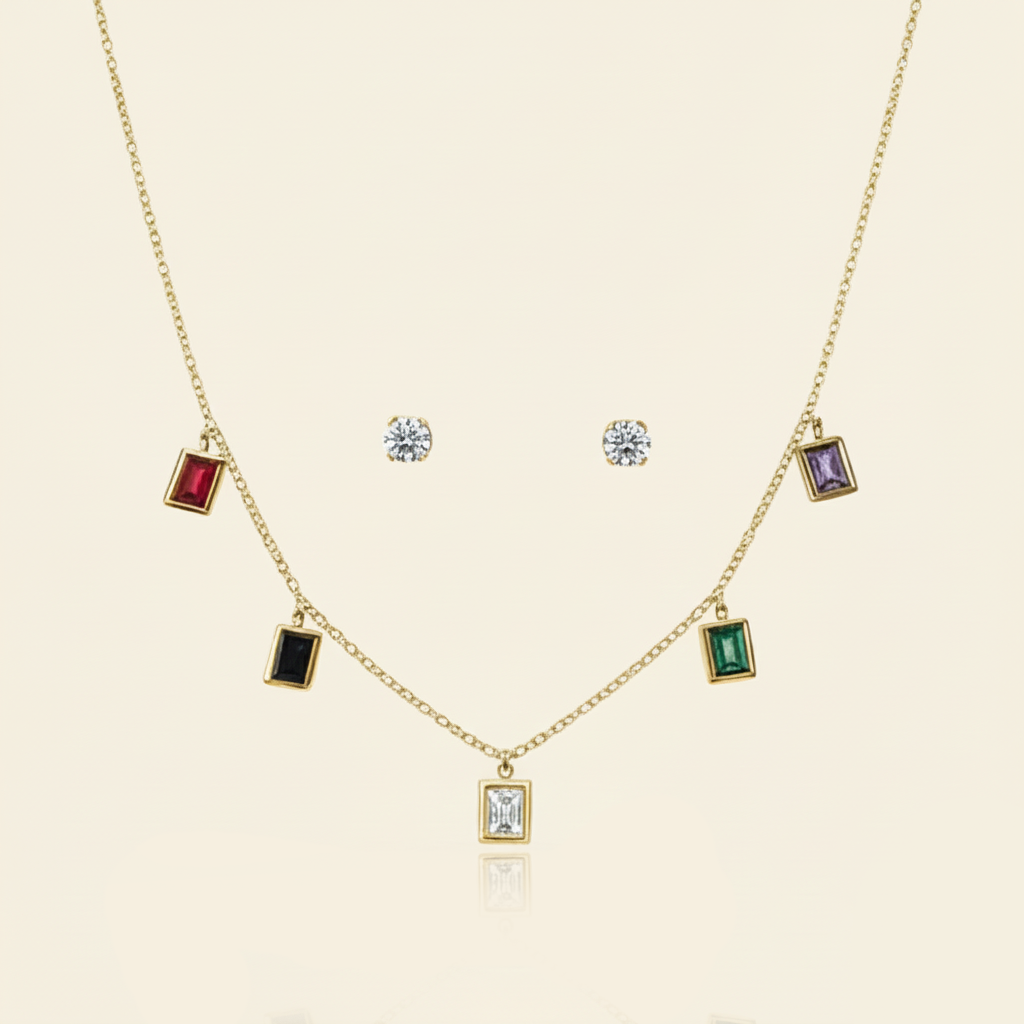 Aanura Multicolor Rectangle Charm Necklace