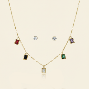 Aanura Multicolor Rectangle Charm Necklace