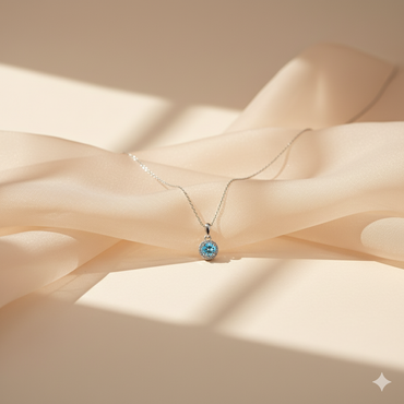 Aanura Round Halo Pendant Necklace in 925 Silver