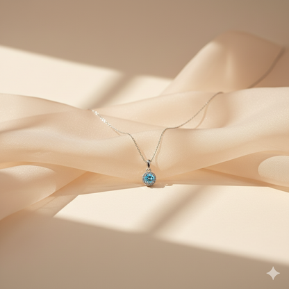 Aanura Round Halo Pendant Necklace in 925 Silver