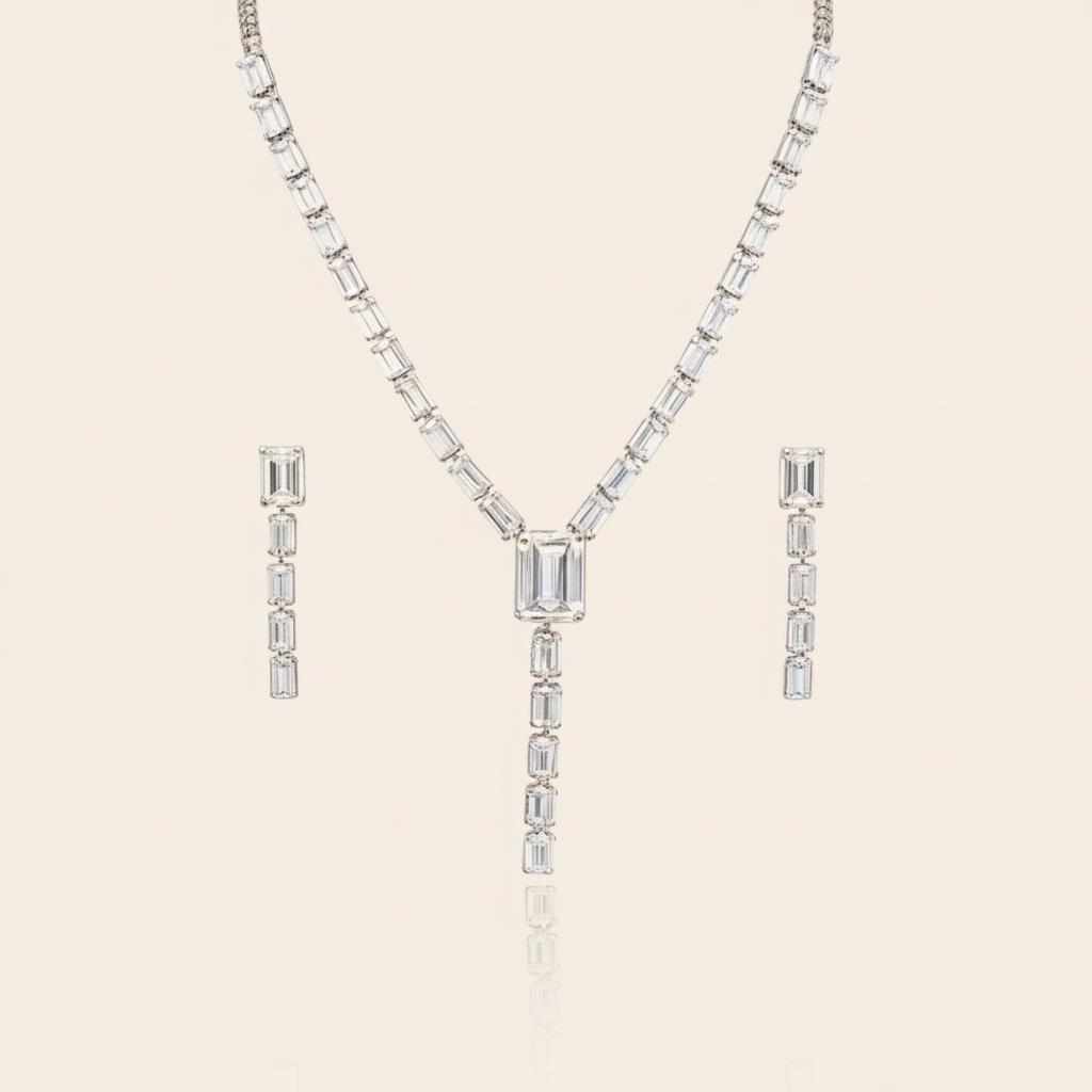 Aanura Clear Baguette Drop Necklace Set