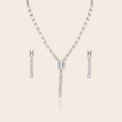 Aanura Clear Baguette Drop Necklace Set