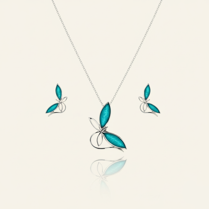 Aanura Blue Butterfly Necklace & Earrings Set