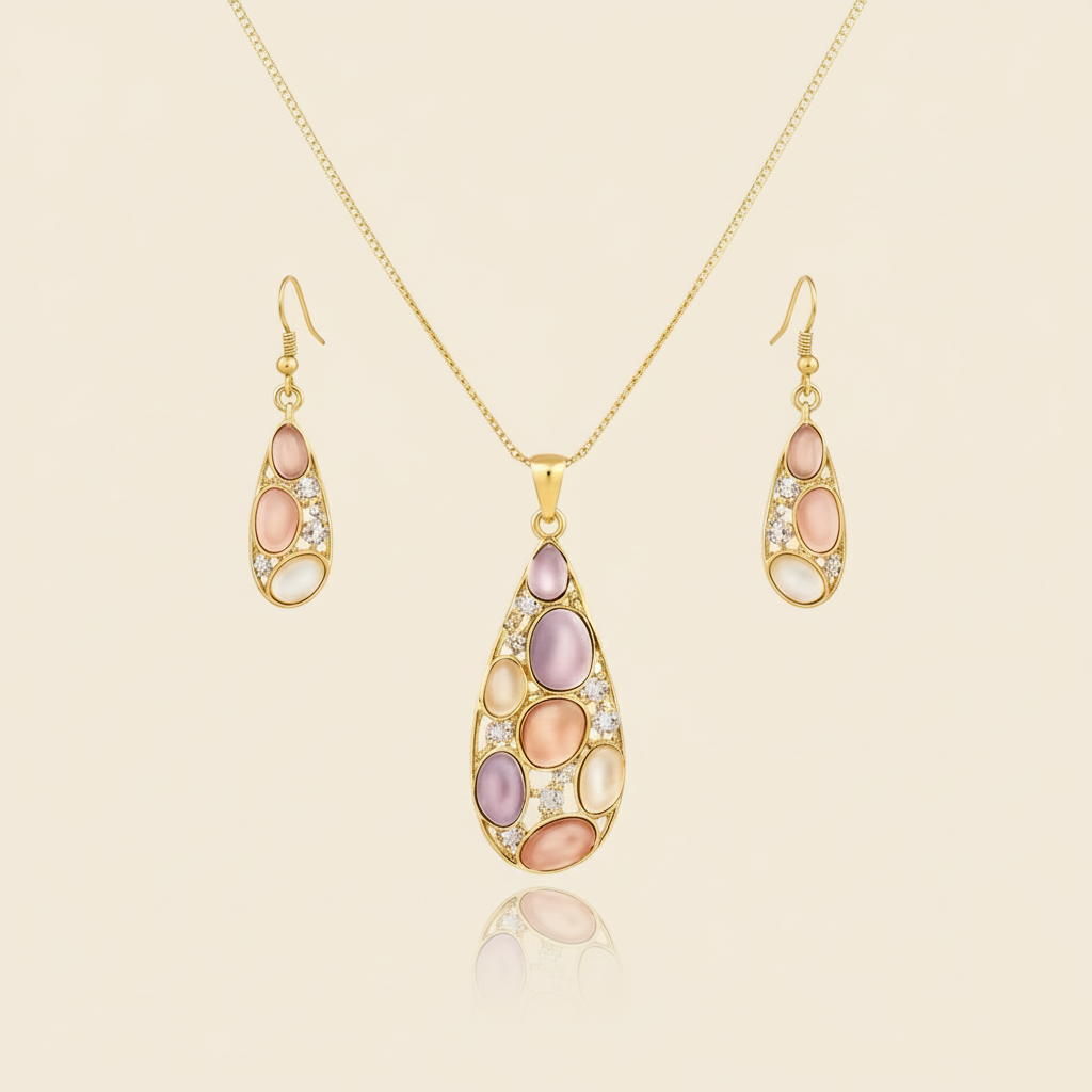 Aanura Pink Lavender Teardrop Necklace & Earrings