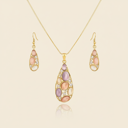 Aanura Pink Lavender Teardrop Necklace & Earrings
