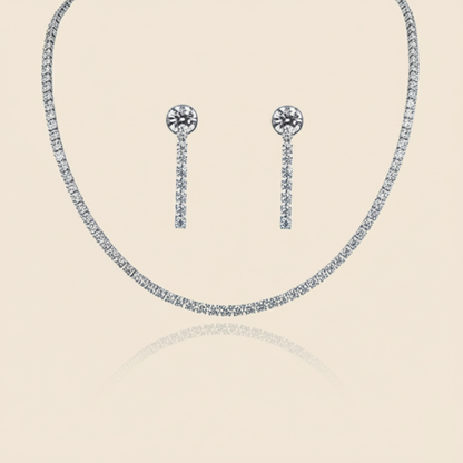 Aanura Diamond Tennis Necklace Set with Drop Earrings