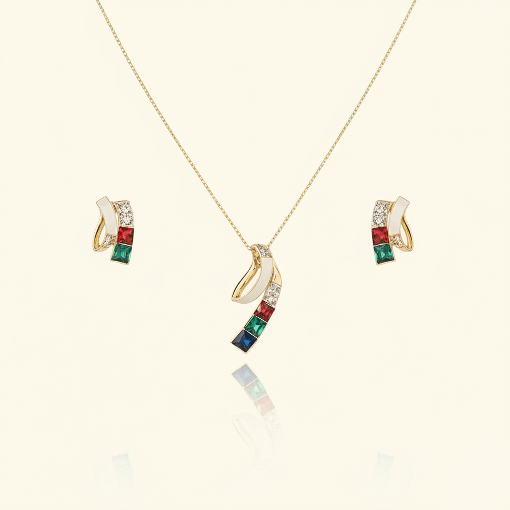 Aanura Multi-Color Ribbon Necklace & Earrings Set