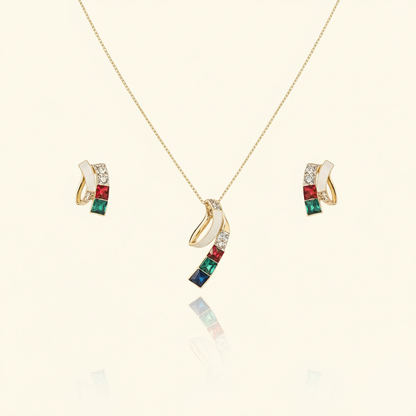 Aanura Multi-Color Ribbon Necklace & Earrings Set