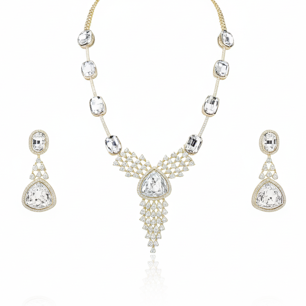 Aanura Ruby Red Geometric Necklace Set