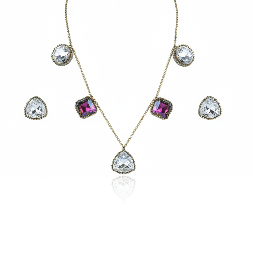 Aanura Multicolor Gemstone Necklace Set in Stainless Steel