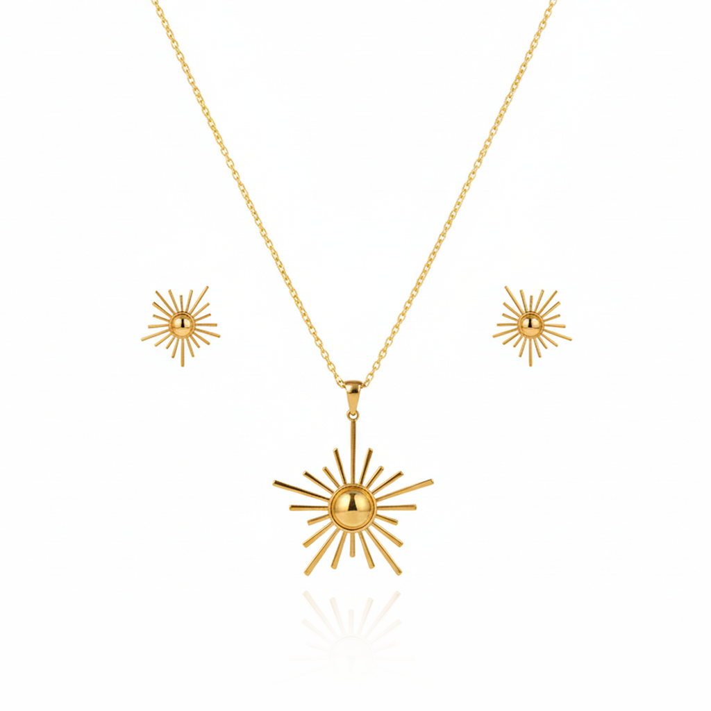 Aanura Golden Sunburst Necklace & Earrings Set