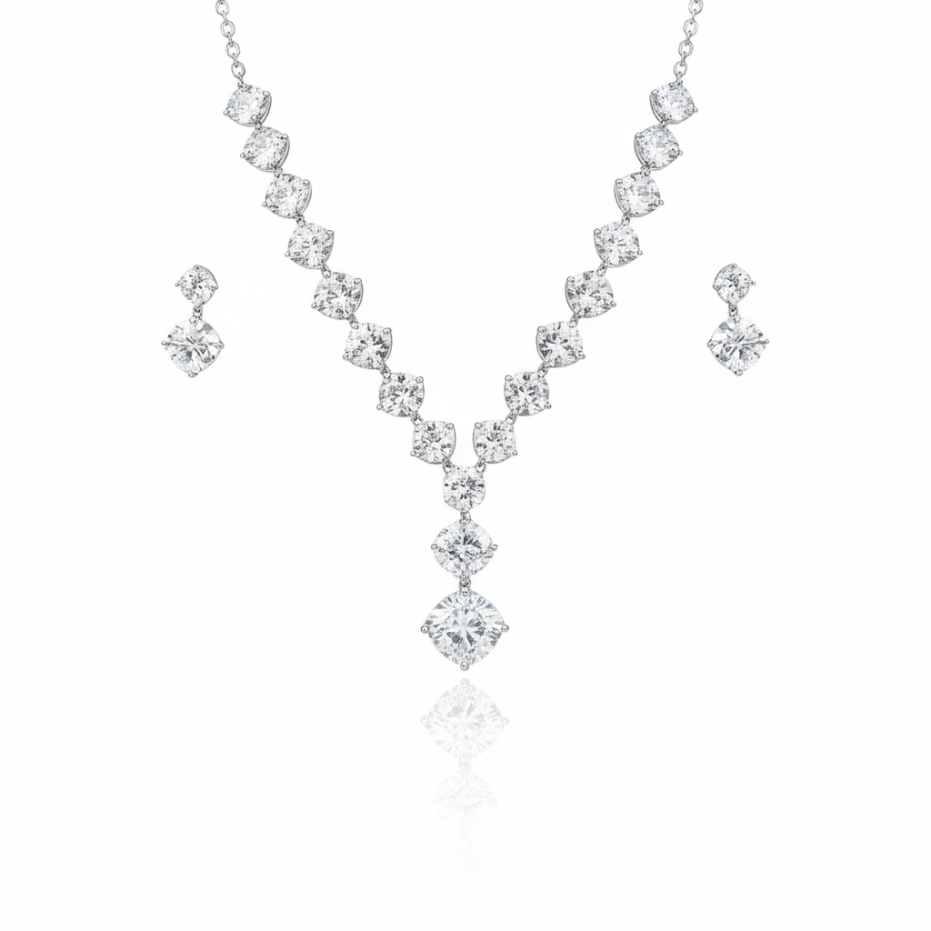 Aanura Clear Crystal Drop Necklace Set in Stainless Steel