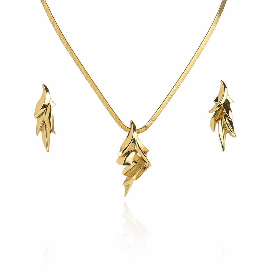 Aanura Golden Leaf Cascade Necklace & Earrings Set