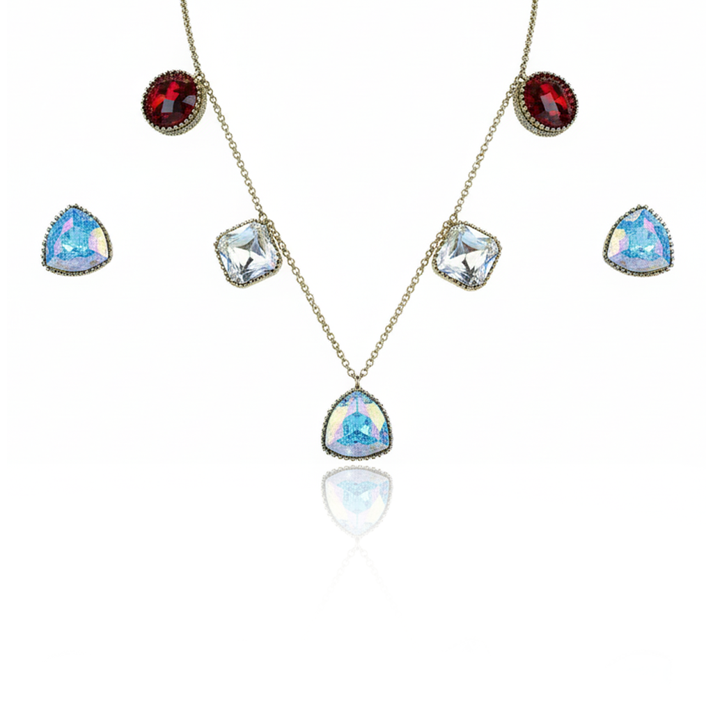 Aanura Multicolor Gemstone Necklace Set in Stainless Steel