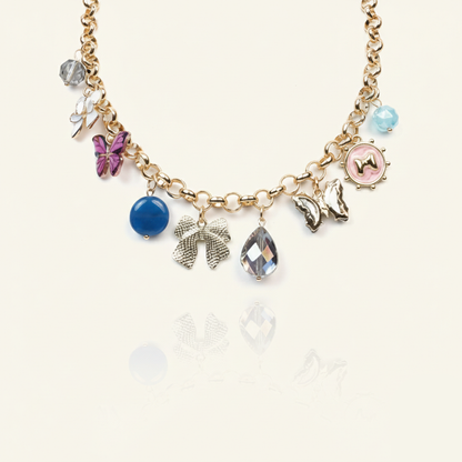 Aanura Gold Charm Necklace with Multicolor Pendants