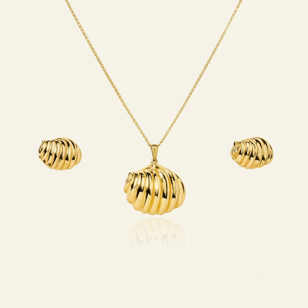 Aanura Gold Shell Necklace & Earrings Set