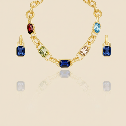 Aanura Gold Link Multicolor Crystal Necklace Set Stainless