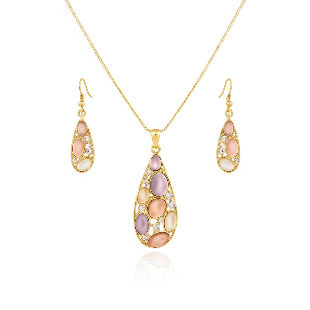 Aanura Pink Lavender Teardrop Necklace & Earrings