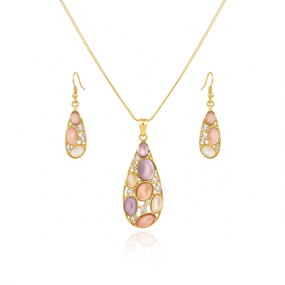 Aanura Pink Lavender Teardrop Necklace & Earrings