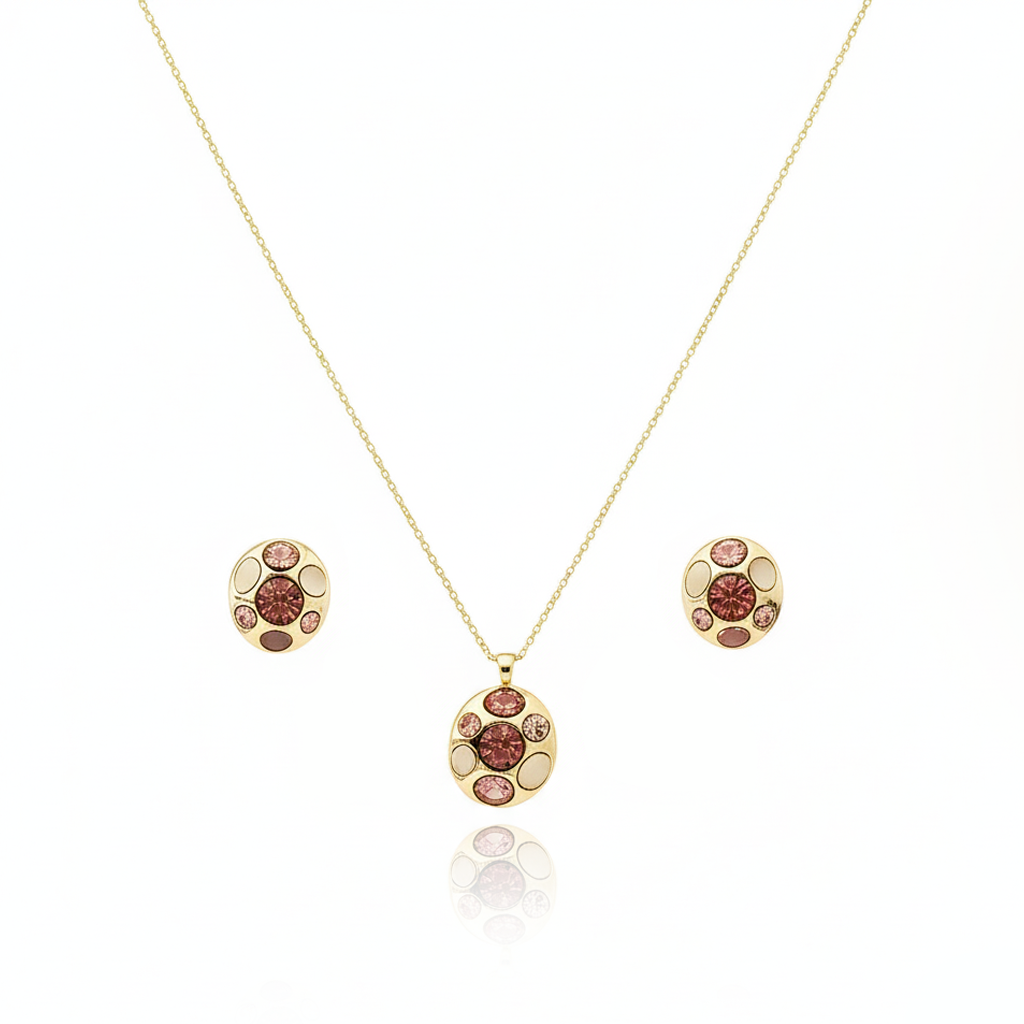 Aanura Peach Cluster Necklace & Earrings Set