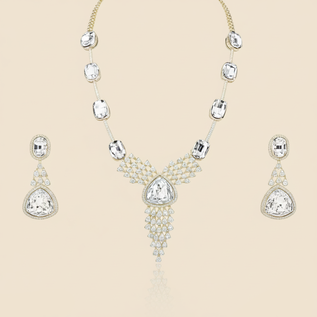 Aanura Ruby Red Geometric Necklace Set