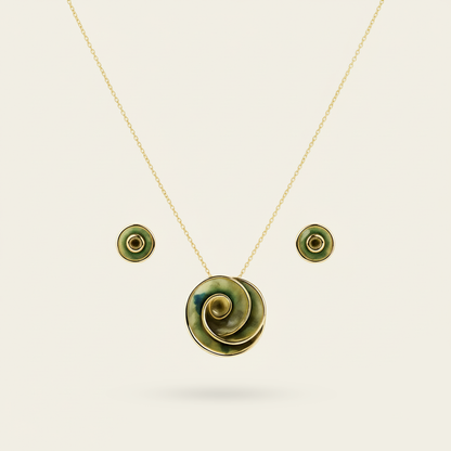 Aanura Spiral Green Rose Necklace & Earrings Set