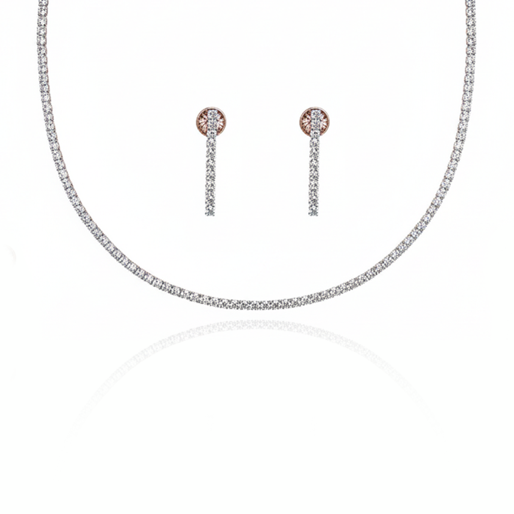 Aanura Diamond Tennis Necklace Set with Drop Earrings