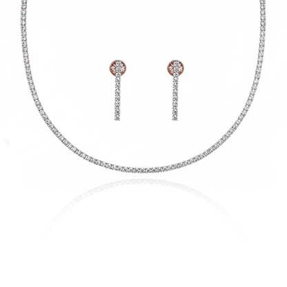 Aanura Diamond Tennis Necklace Set with Drop Earrings