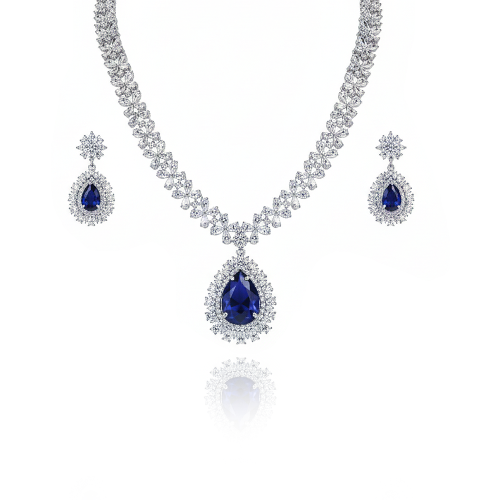 Aanura Royal Black Teardrop Necklace Set