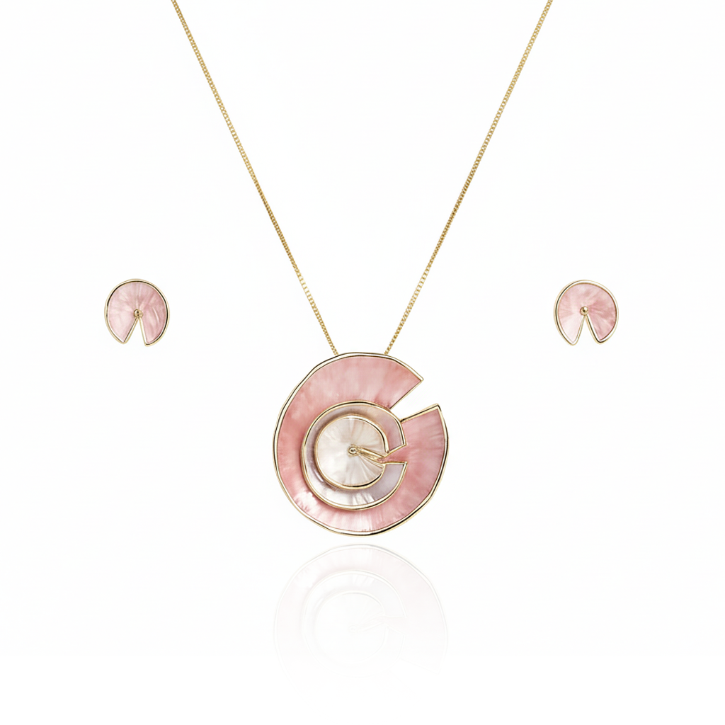 Aanura Pink Spiral Shell Necklace & Earrings Set