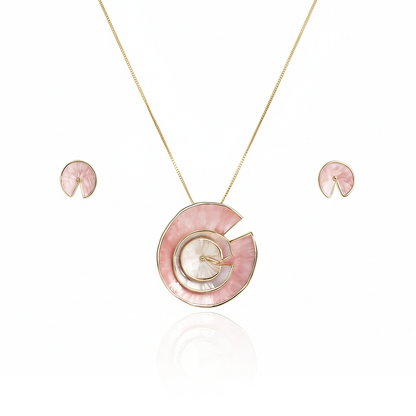 Aanura Pink Spiral Shell Necklace & Earrings Set
