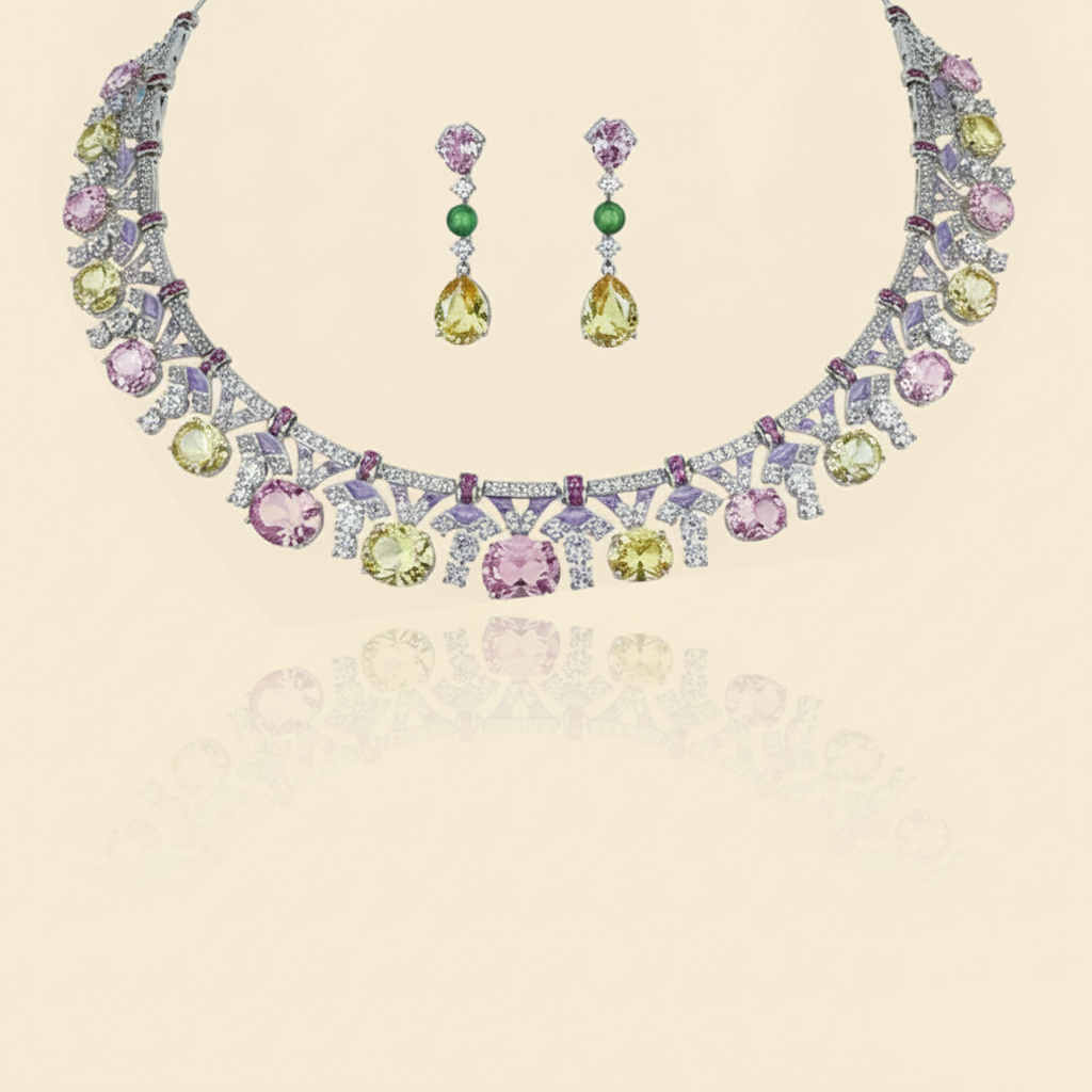 Aanura Yellow & Pink Gemstone Choker Necklace