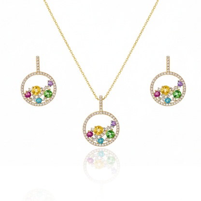 Aanura Multicolor Crystal Circle Necklace & Earrings