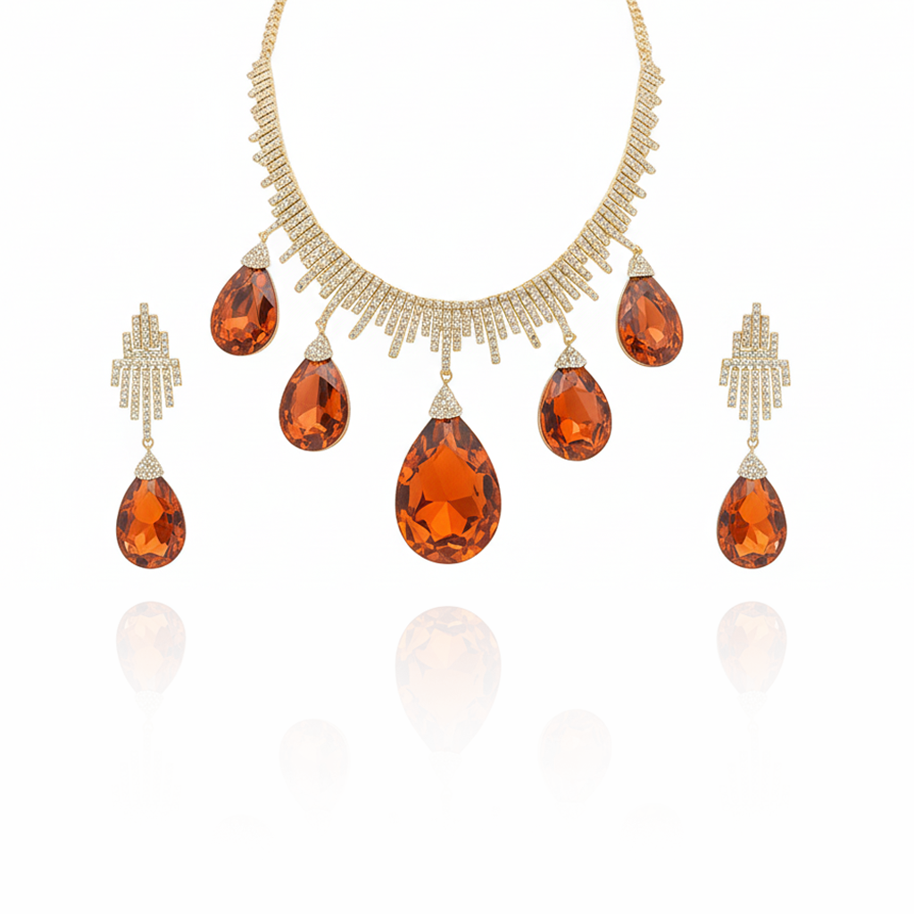 Aanura Orange Teardrop Crystal Necklace Set
