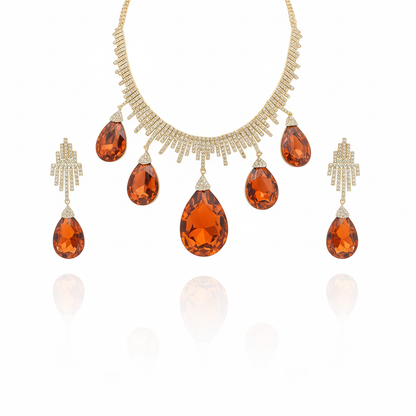 Aanura Orange Teardrop Crystal Necklace Set