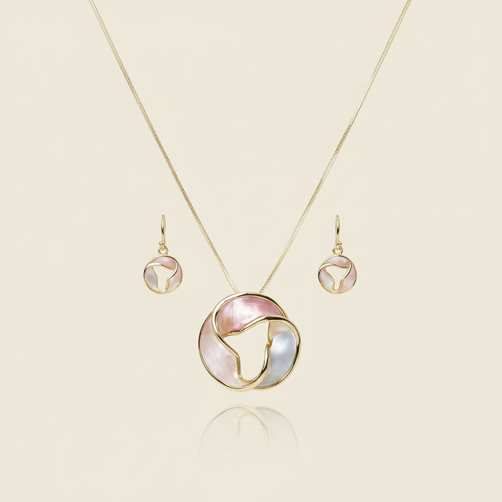 Aanura Tri-Color Swirl Round Necklace & Earrings