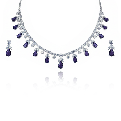 Aanura Purple Teardrop Crystal Necklace Set with Earrings
