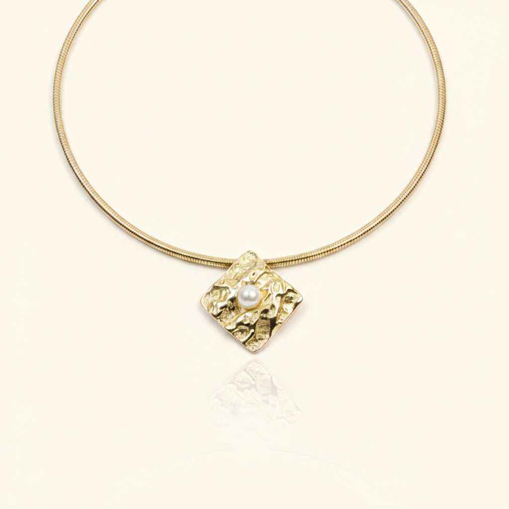 Aanura Gold Choker with Pearl Textured Pendant