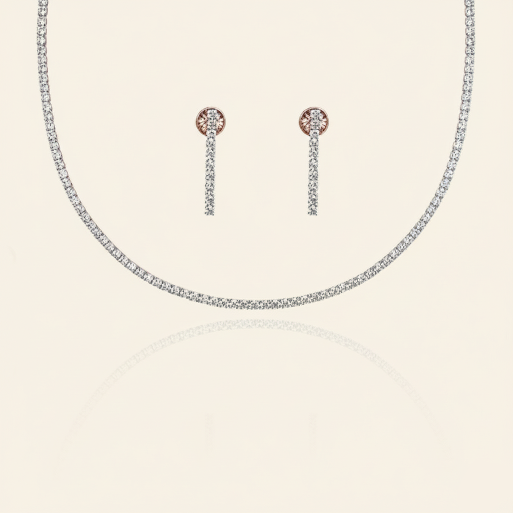Aanura Diamond Tennis Necklace Set with Drop Earrings