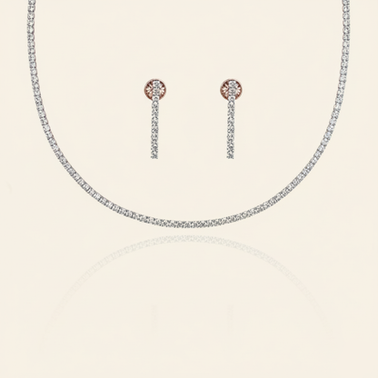 Aanura Diamond Tennis Necklace Set with Drop Earrings