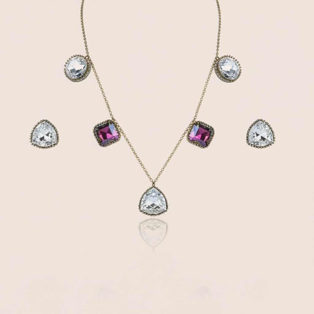 Aanura Multicolor Gemstone Necklace Set in Stainless Steel
