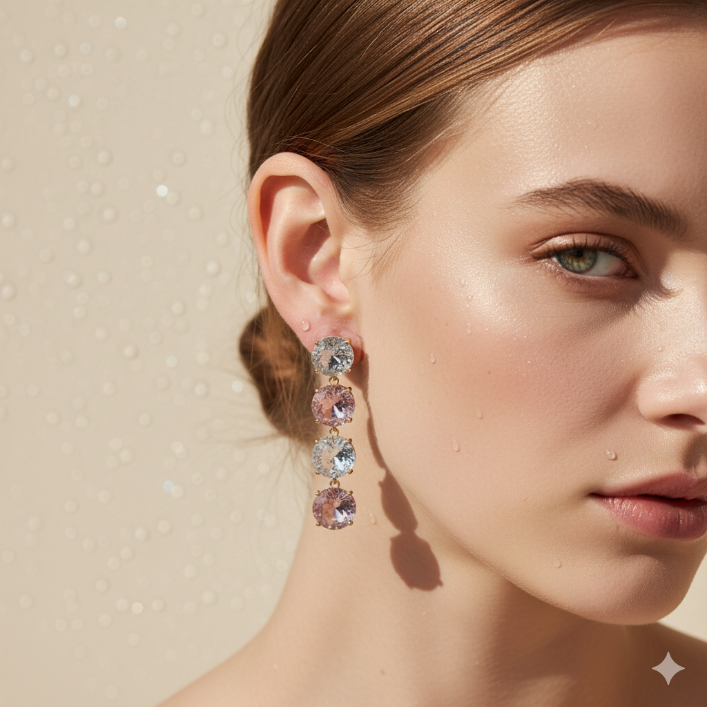 Aanura Aqua Blue & Clear Stone Drop Earrings