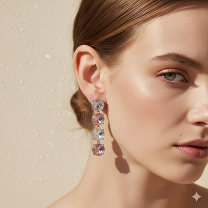 Aanura Aqua Blue & Clear Stone Drop Earrings