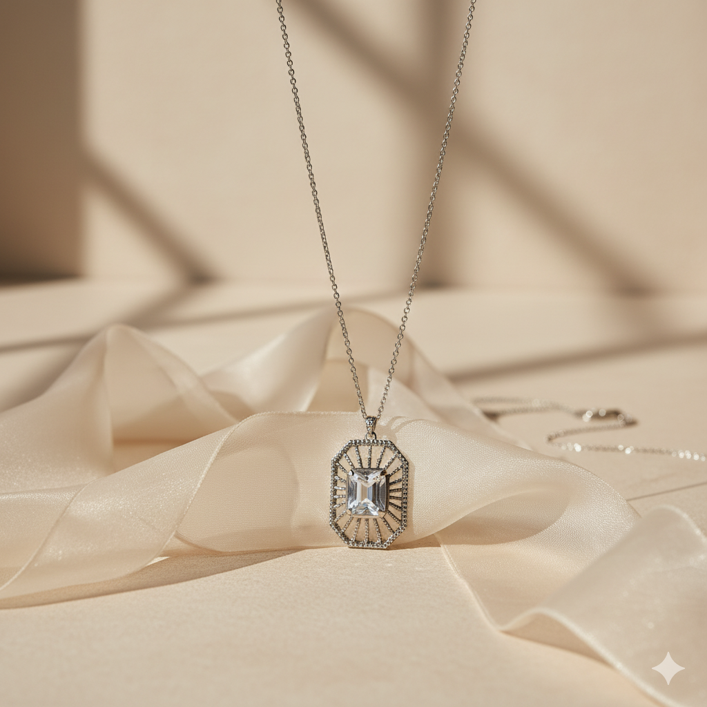 Aanura Radiant Sunburst Pendant Necklace in 925 Silver