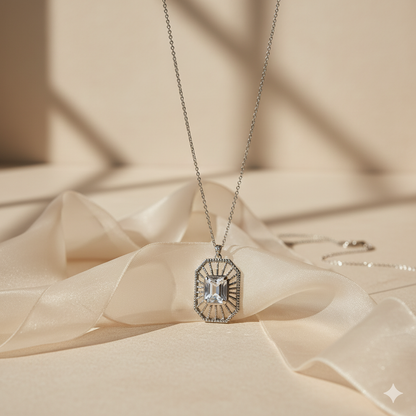 Aanura Radiant Sunburst Pendant Necklace in 925 Silver