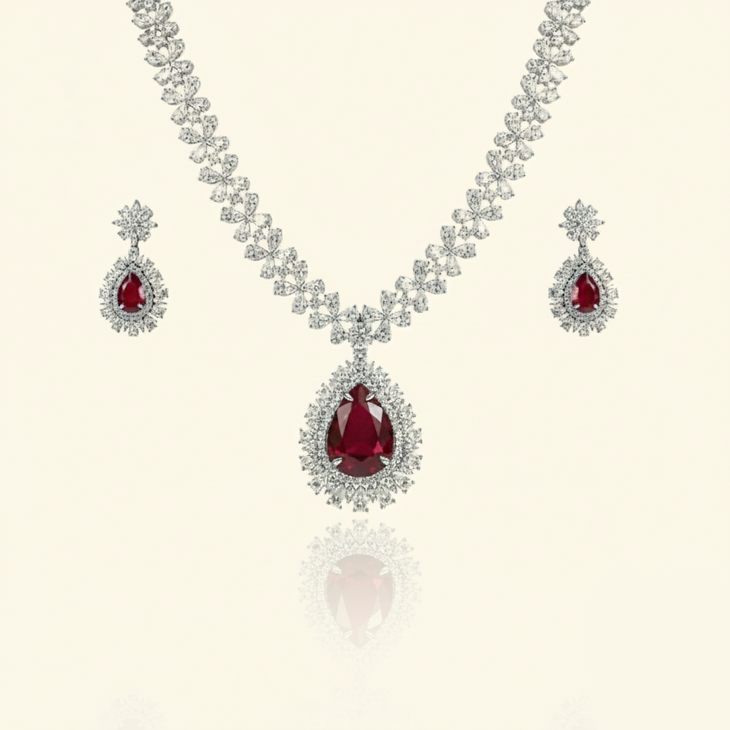 Aanura Royal Black Teardrop Necklace Set